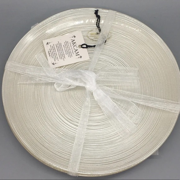 x4 Akcam Turkish Glass Shimmer Pearl Swirl Dinner Plate Set 11” NEW
